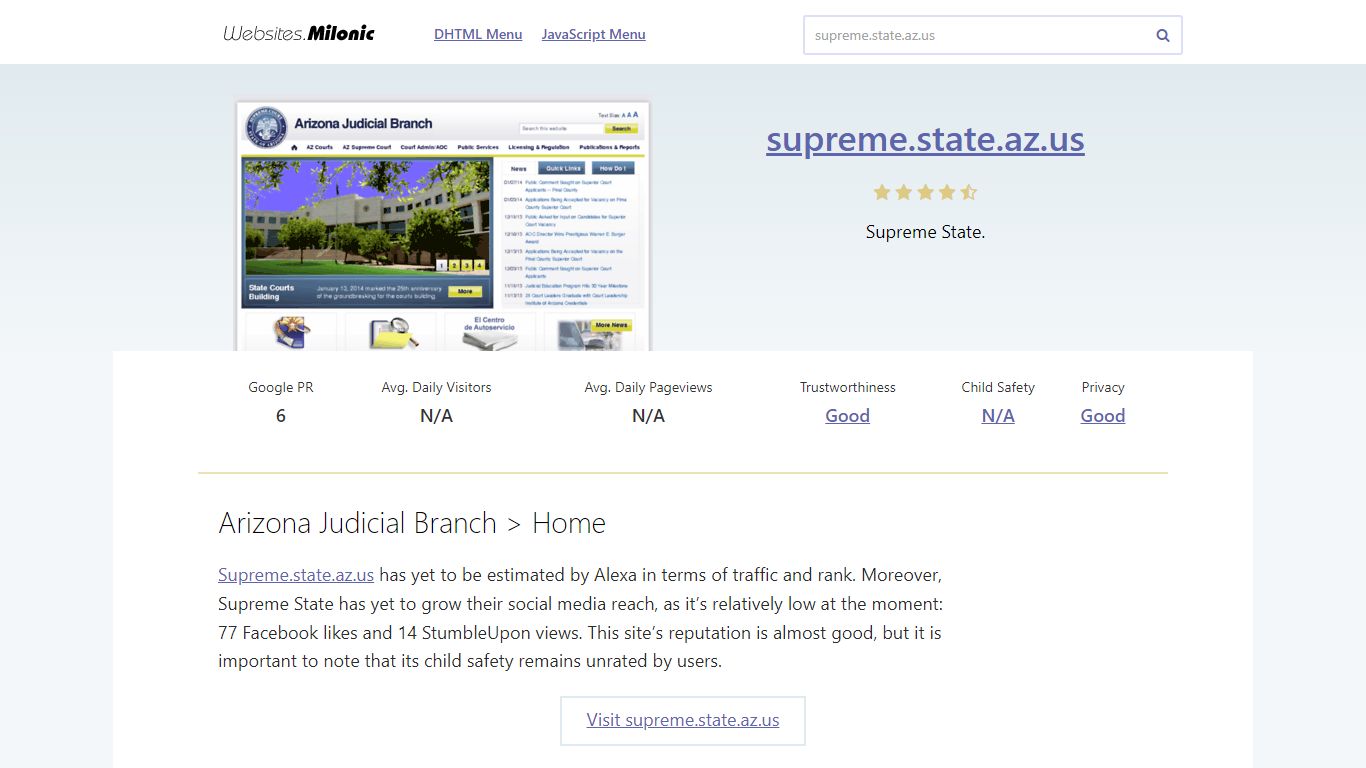 Supreme.state.az.us website. Arizona Judicial Branch > Home.